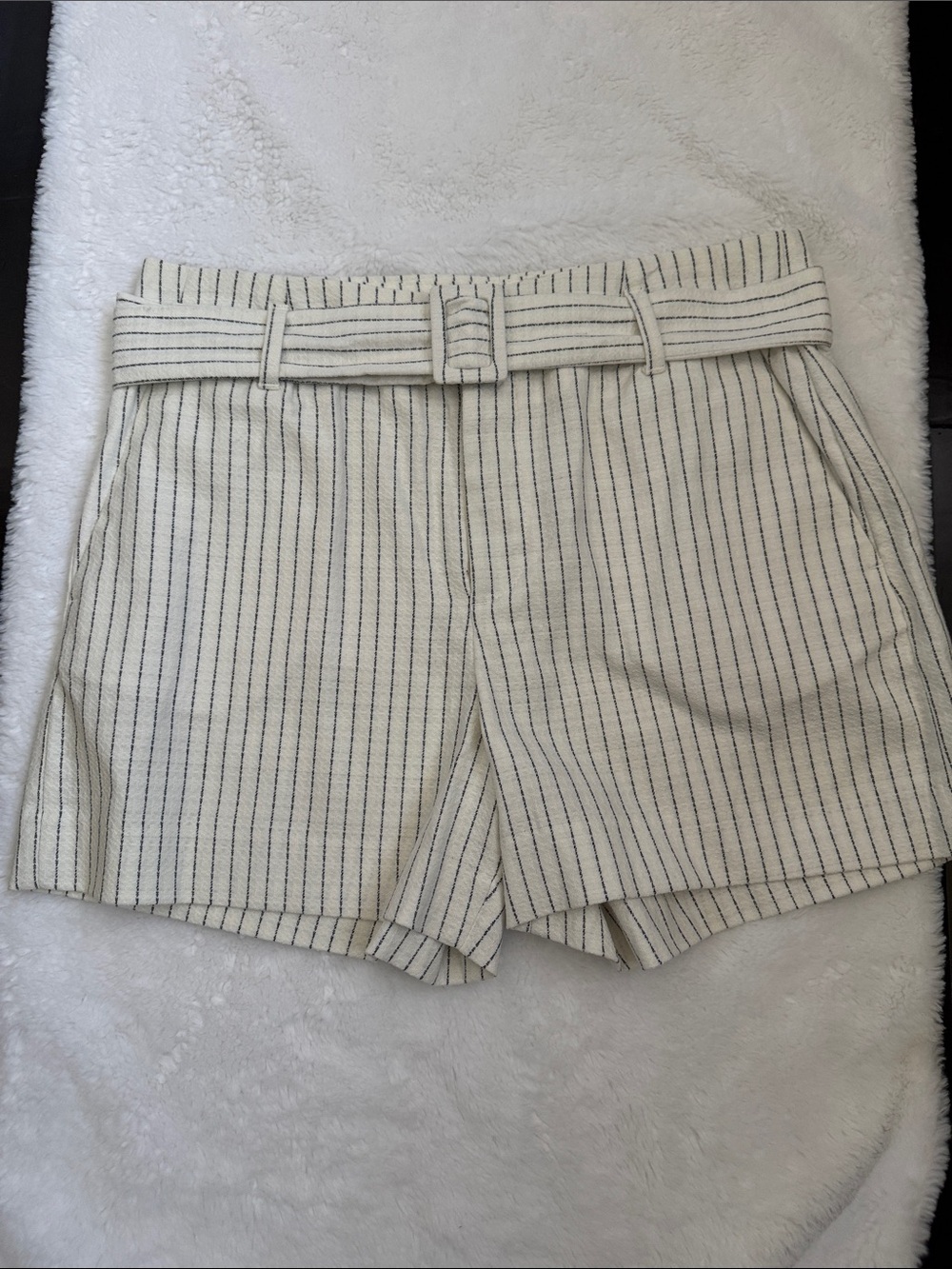 NWOT Banana Republic Cream Shorts with Black Pinstripes and Belt Size 4